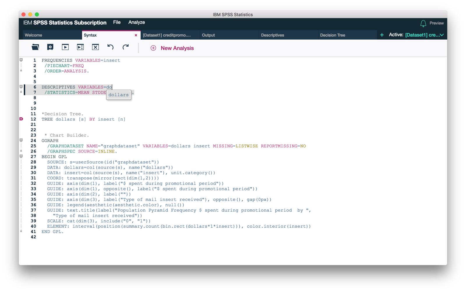 IBM SPSS Statistics Syntax Editor with executable commands