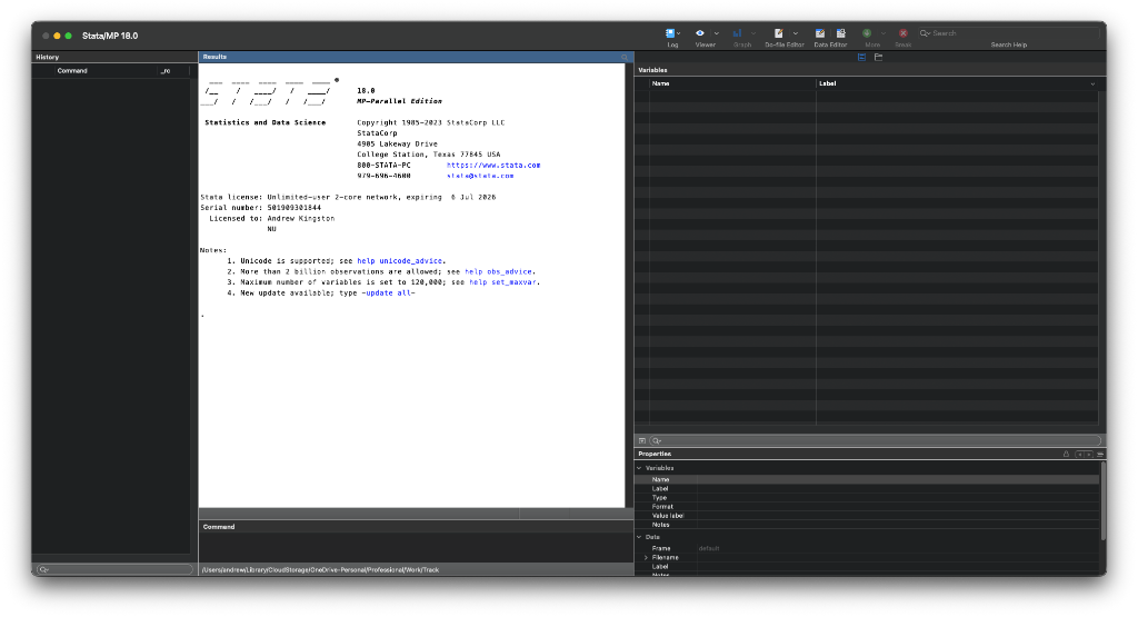 Stata 18 graphical user interface on macOS